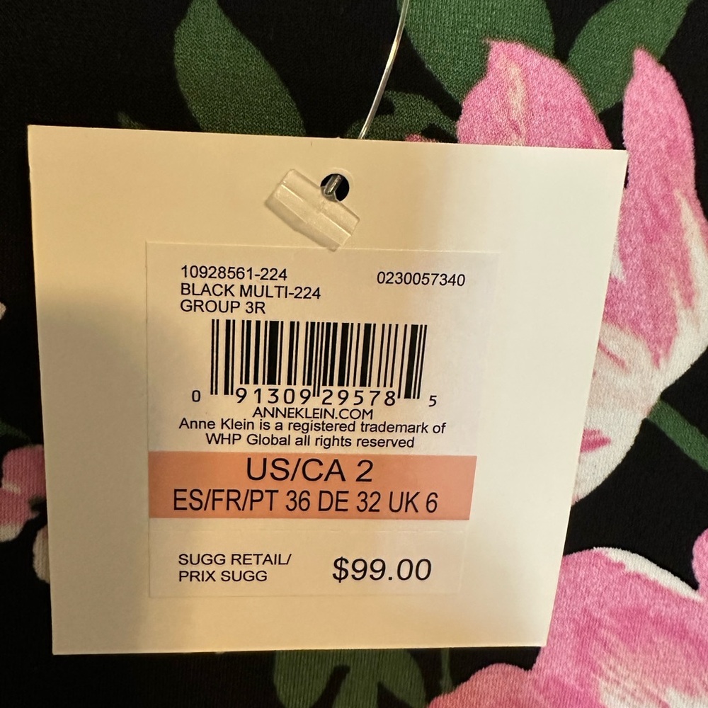 🆕 Anne Klein Black Dress with Pink Floral Design - Picture 3 of 3
